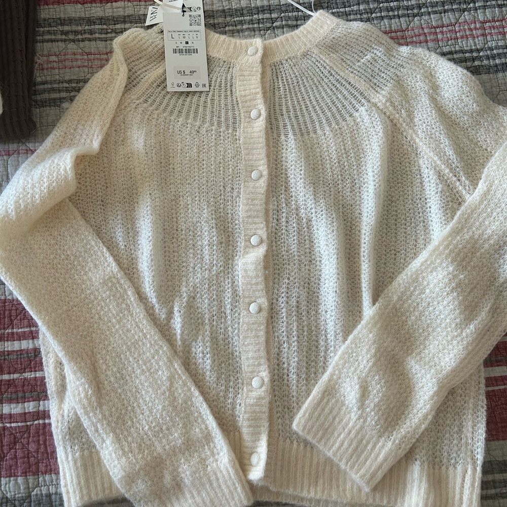 Zara Cream Button-Up Women's Sweater